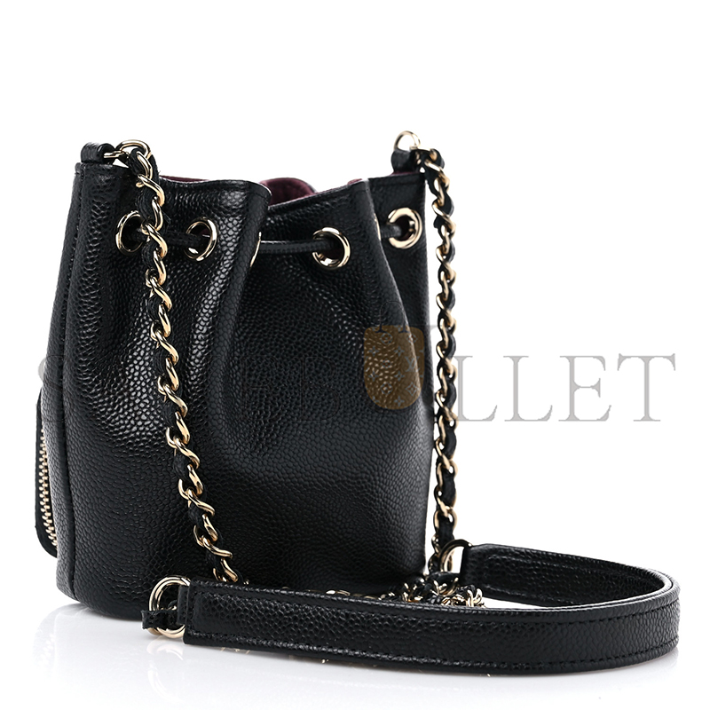 CHANEL CAVIAR QUILTED MINI CC POCKET BUCKET BAG BLACK AP2913 (11*10*4cm)